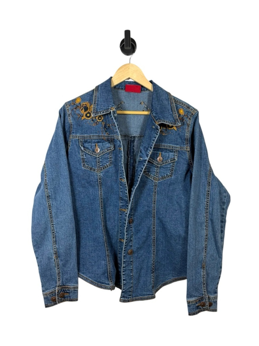 Ethyl Vintage Denim Women’s Floral Embroidered Rhinestone Jean Jacket M